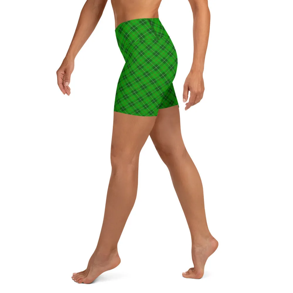 Green Plaid Yoga Shorts