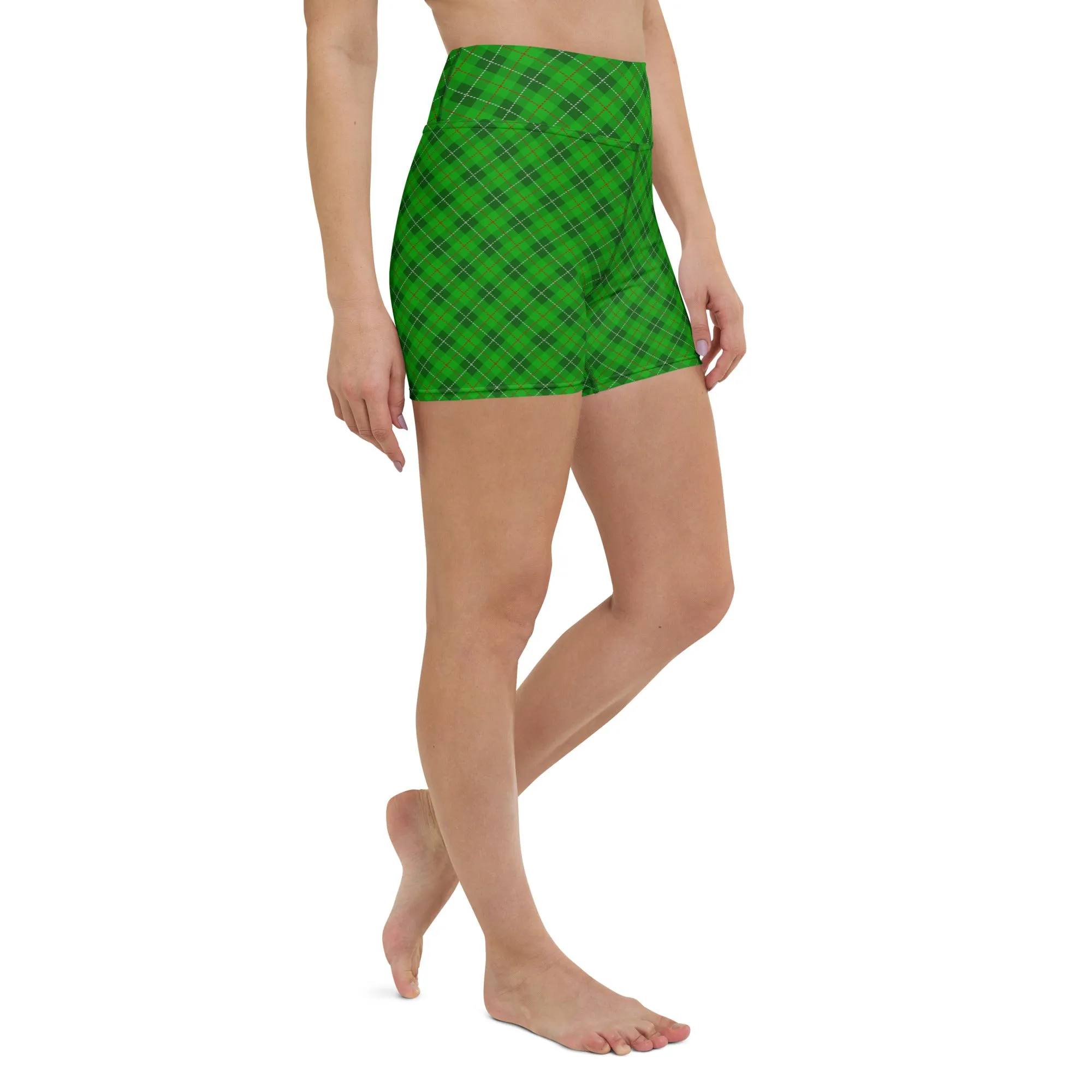 Green Plaid Yoga Shorts