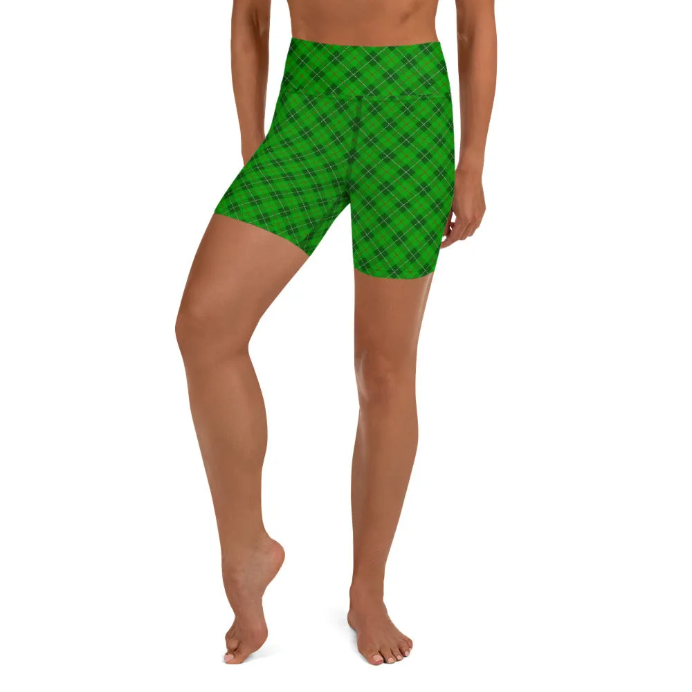 Green Plaid Yoga Shorts