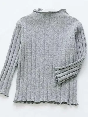 Grey Ribbed Long Sleeve Girls Top