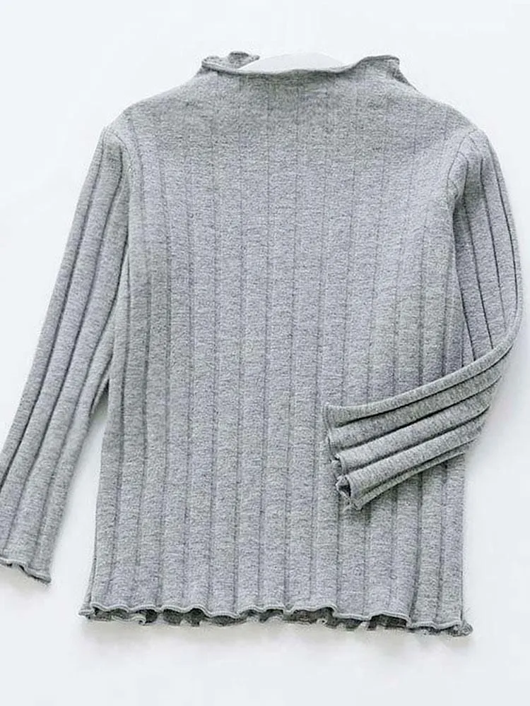 Grey Ribbed Long Sleeve Girls Top