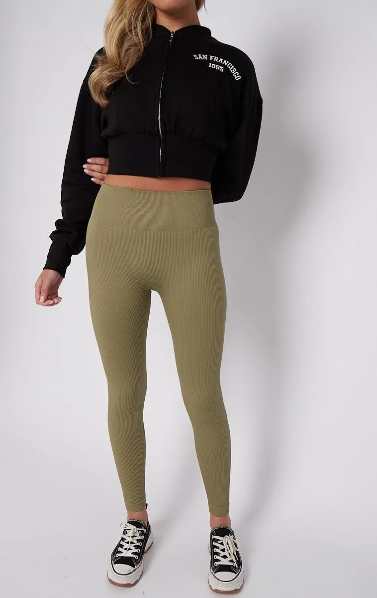 High Waist Stretchy Ribbed Leggings