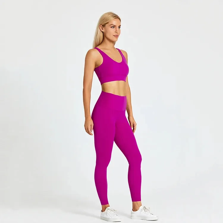High Waist Yoga Leggings and Strappy Sports Bra Set for Women - 2 Piece Sport Suit