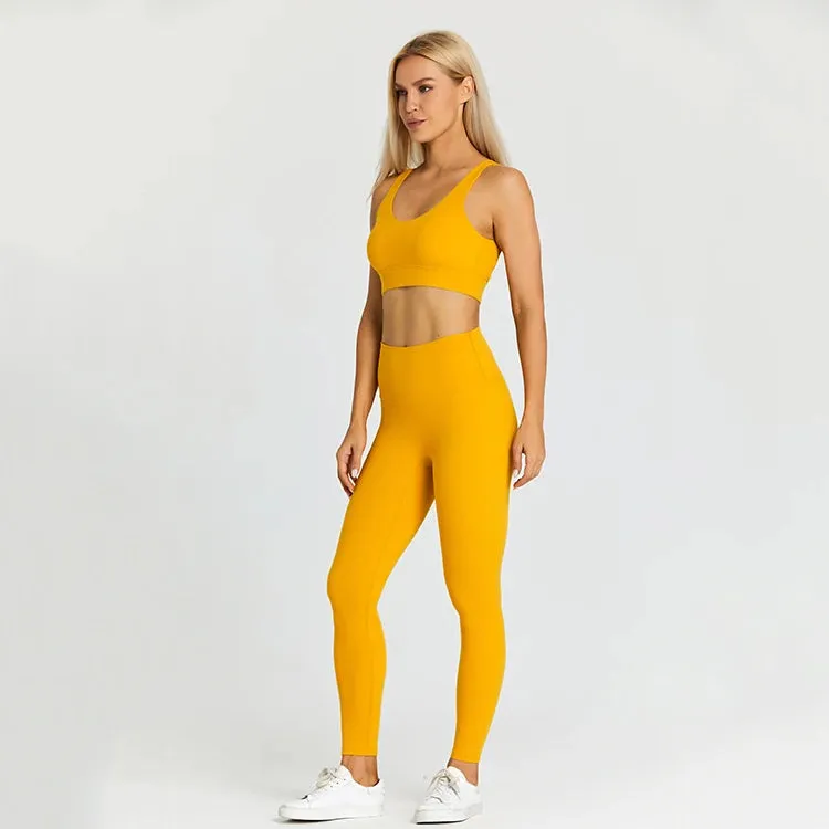 High Waist Yoga Leggings and Strappy Sports Bra Set for Women - 2 Piece Sport Suit