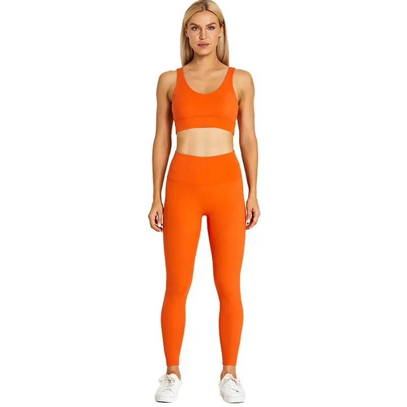High Waist Yoga Leggings and Strappy Sports Bra Set for Women - 2 Piece Sport Suit