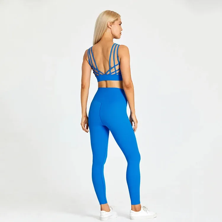 High Waist Yoga Leggings and Strappy Sports Bra Set for Women - 2 Piece Sport Suit
