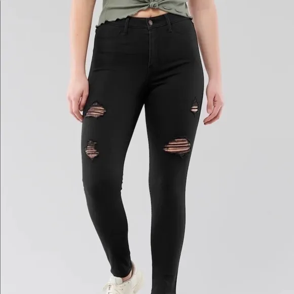 HOLLISTER GIRLS CURVY HIGH-RISE distresse JEAN LEGGINGS 7S/W28 L26
