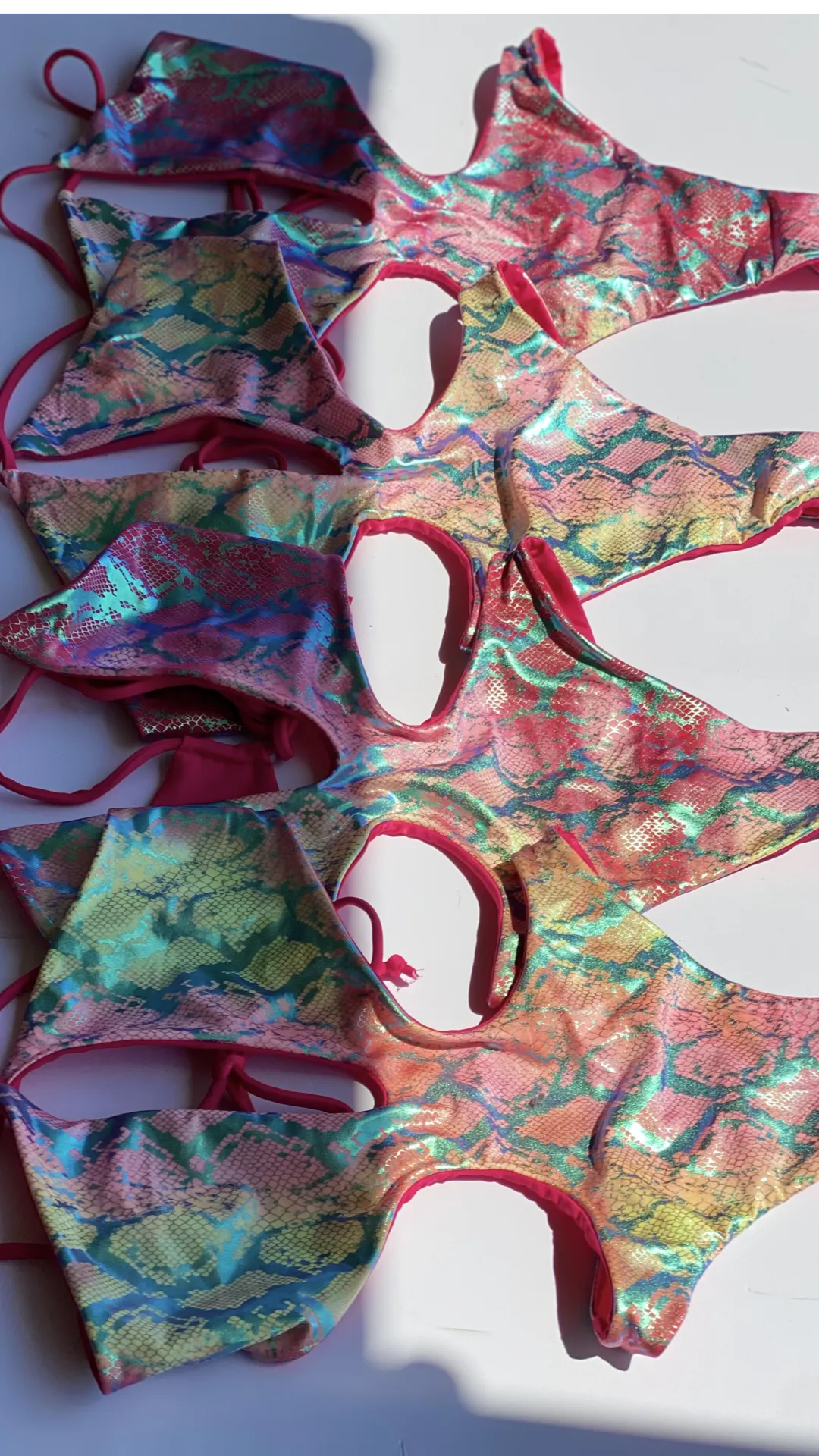 Iridescent snakeskin print ombré reversible monokini