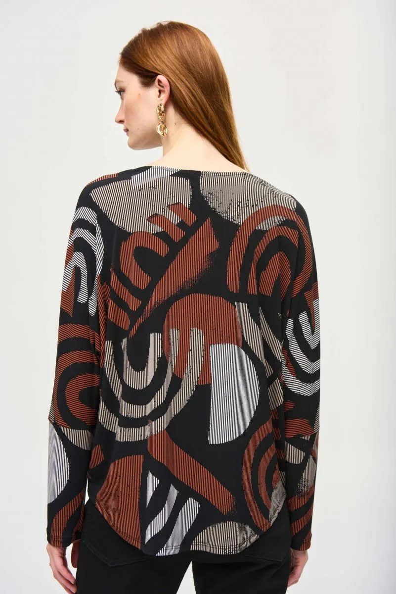 Joseph Ribkoff Black/Multi Geometric Stripes Long Sleeve Top 243101