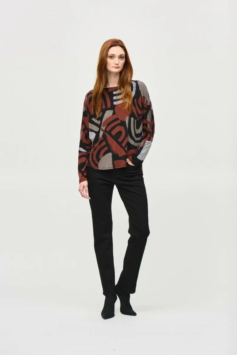 Joseph Ribkoff Black/Multi Geometric Stripes Long Sleeve Top 243101
