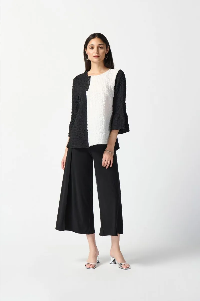 Joseph Ribkoff Black/White Two-Tone Color Block Crinkled Bell Sleeve Top 242178