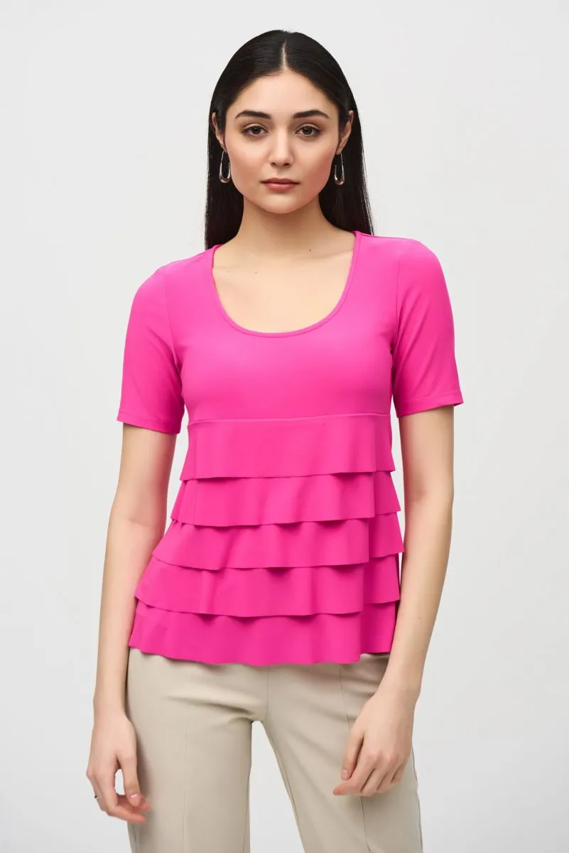 Joseph Ribkoff Tiered Ruffles Scoop Neck Short Sleeve Top 242214