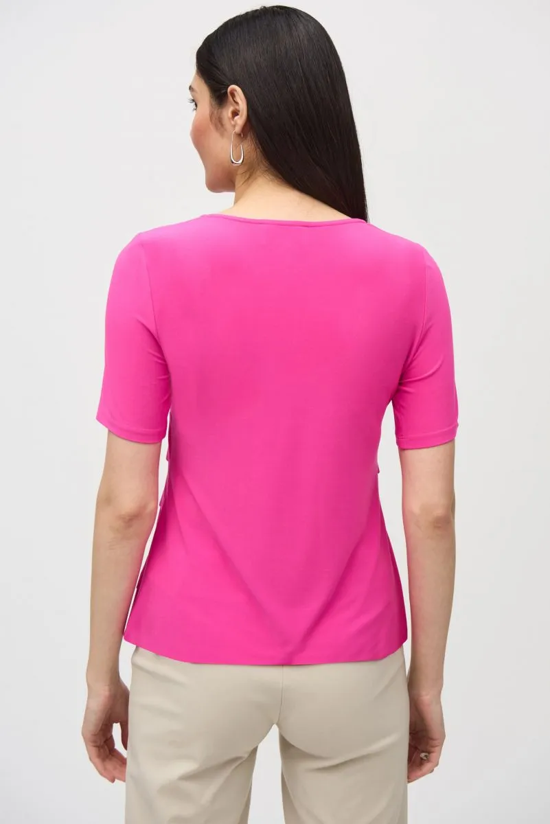 Joseph Ribkoff Tiered Ruffles Scoop Neck Short Sleeve Top 242214