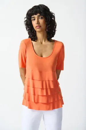 Joseph Ribkoff Tiered Ruffles Scoop Neck Short Sleeve Top 242214