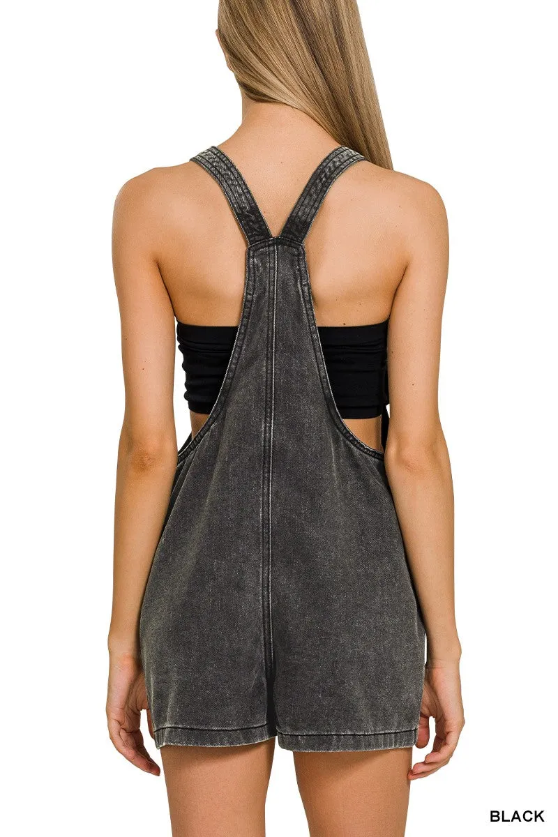 Josie Washed Knot Strap Romper-black