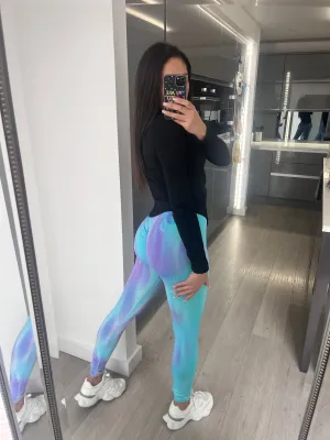 Kia ruched bum gym leggings - blue/lilac