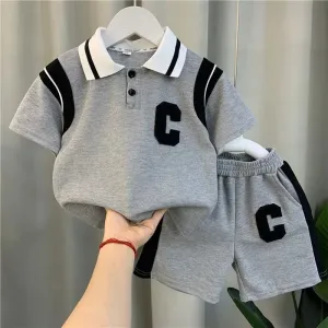 Kids Turn-down Collar Tracksuits Sets