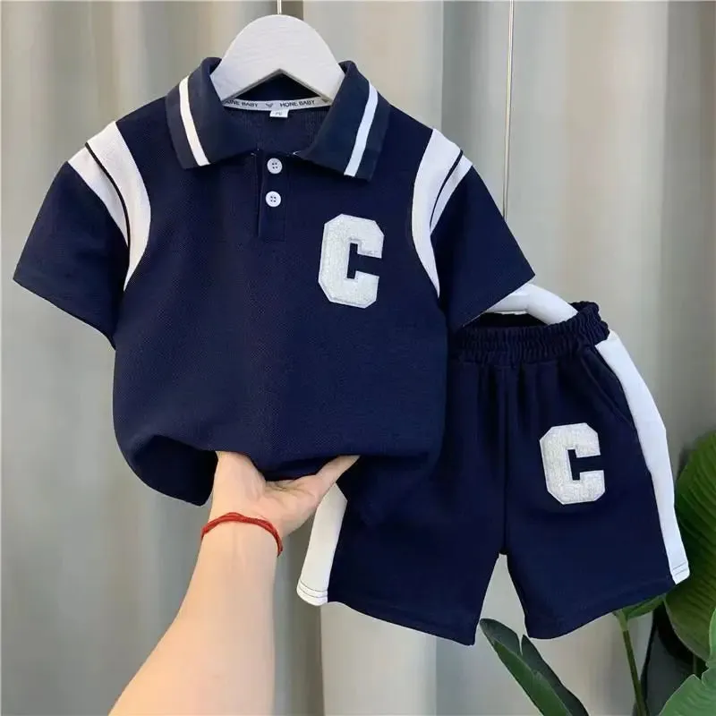 Kids Turn-down Collar Tracksuits Sets