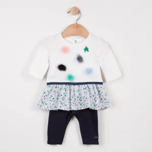 Knitted Dress with Pompoms   Plain Leggings