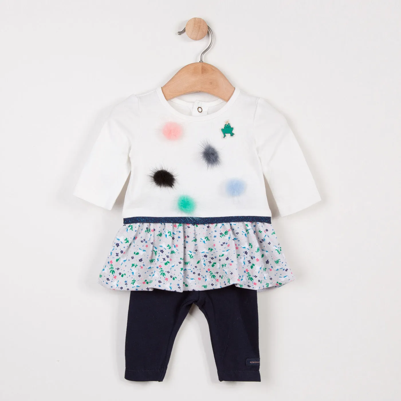 Knitted Dress with Pompoms   Plain Leggings