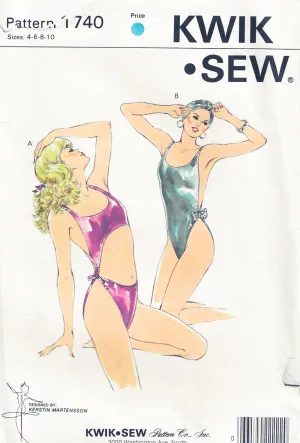 Kwik Sew 1740 Womens High Cut Leg Swimsuits 1980s Vintage Sewing Pattern Bust 32 - 37 inches UNCUT Factory Folded