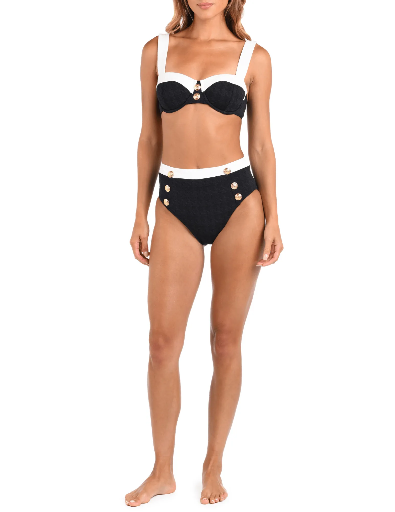 L'Agence Vanessa Color-Block High Waisted Bikini Bottom