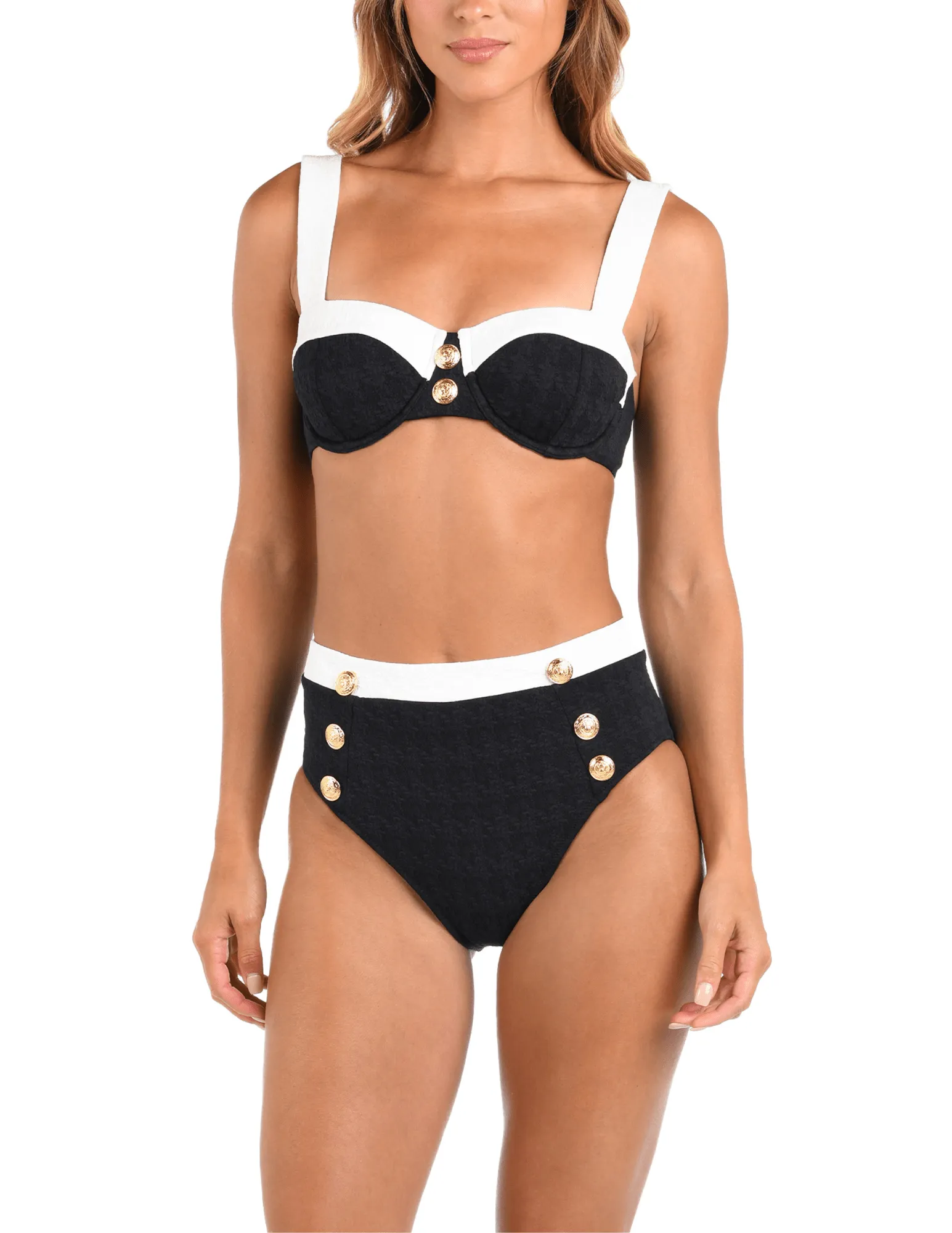 L'Agence Vanessa Color-Block High Waisted Bikini Bottom