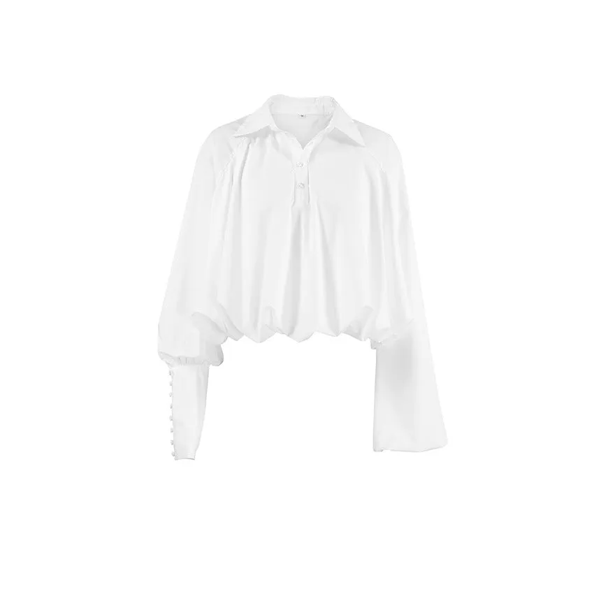 Lapel Navel Asymmetric Sleeves Shirt