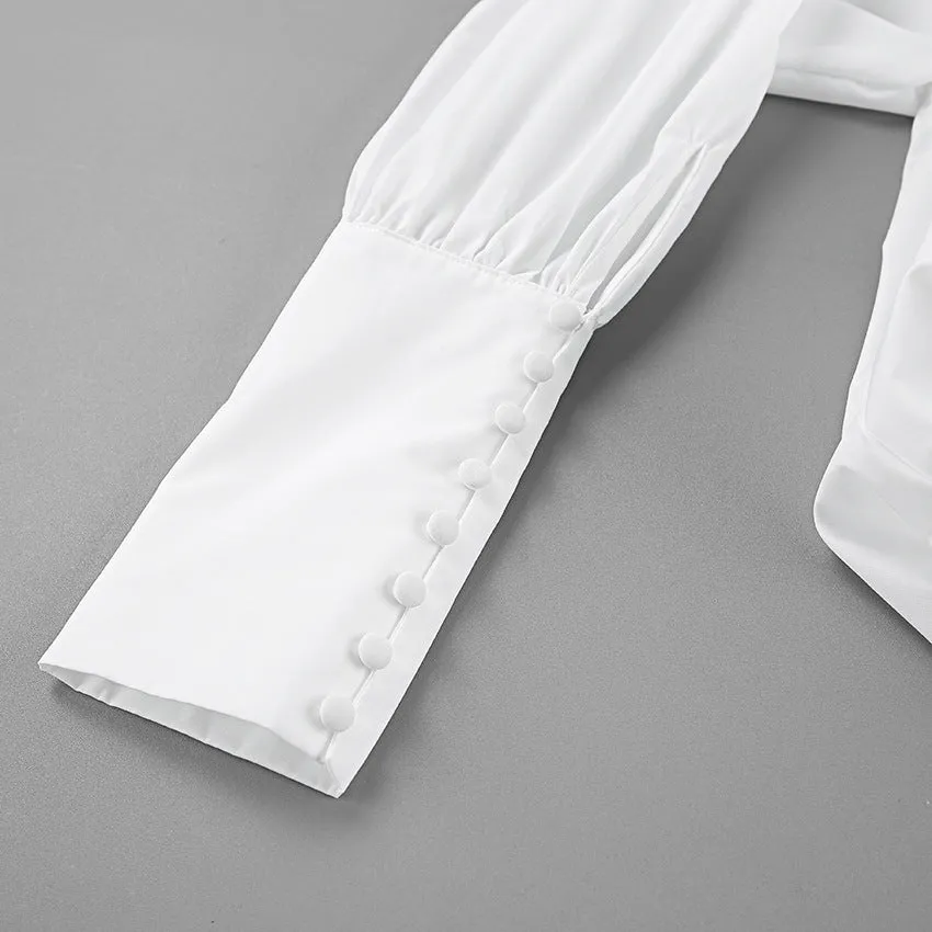 Lapel Navel Asymmetric Sleeves Shirt