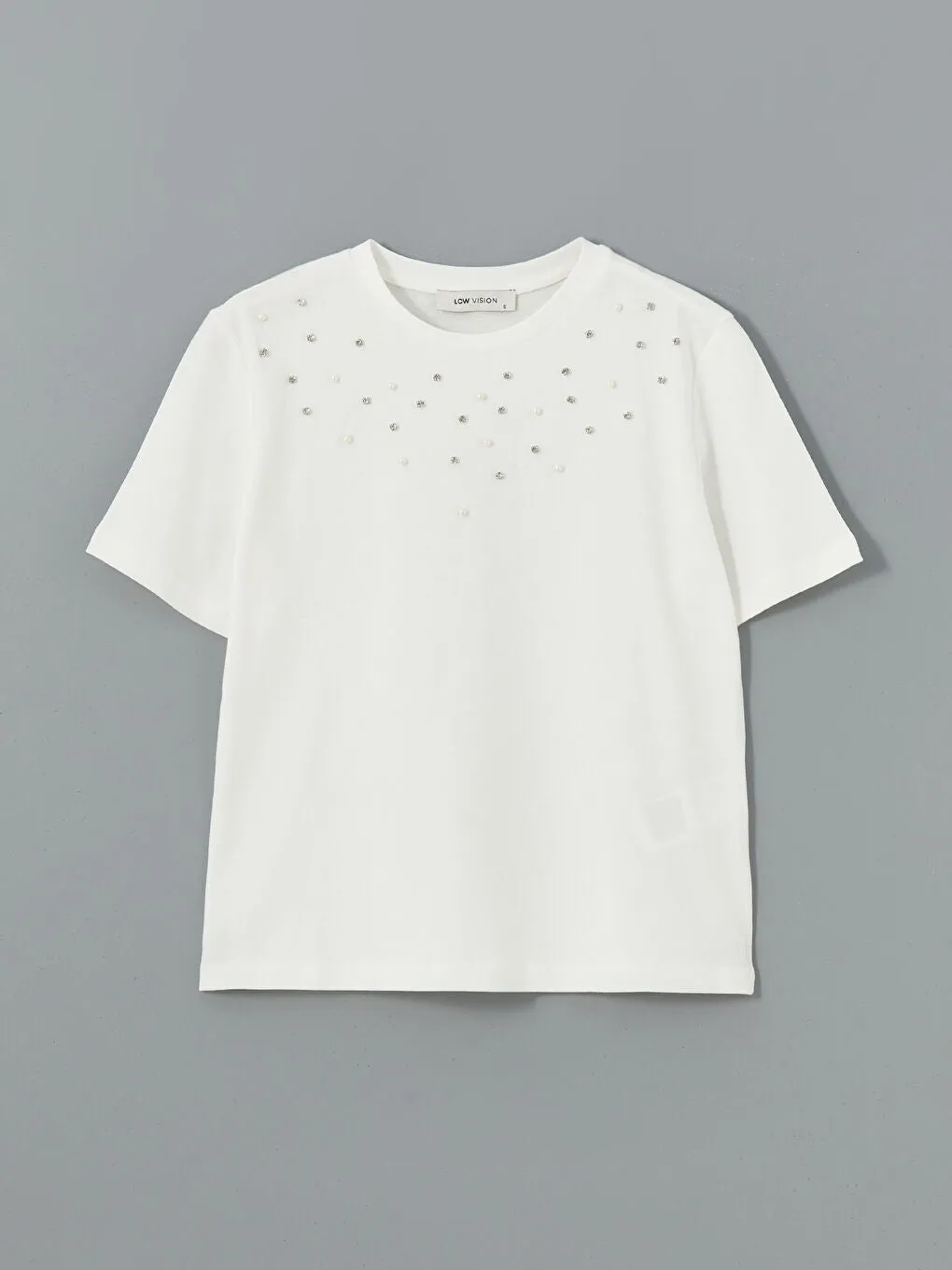 LCW Vision Ecru Crew Neck Stoned Women T-Shirt