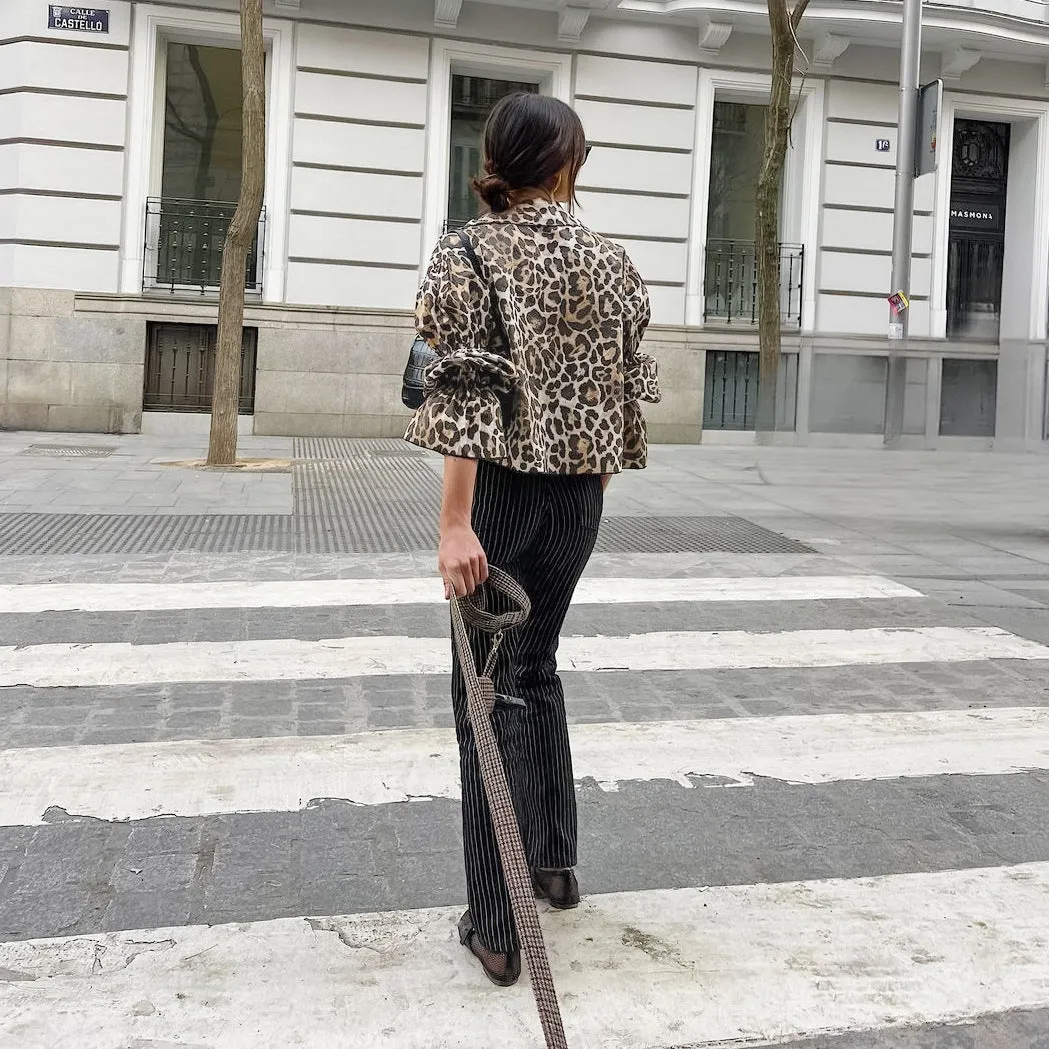 Leopard Print Shirt With Tie-Up Neck Bow
