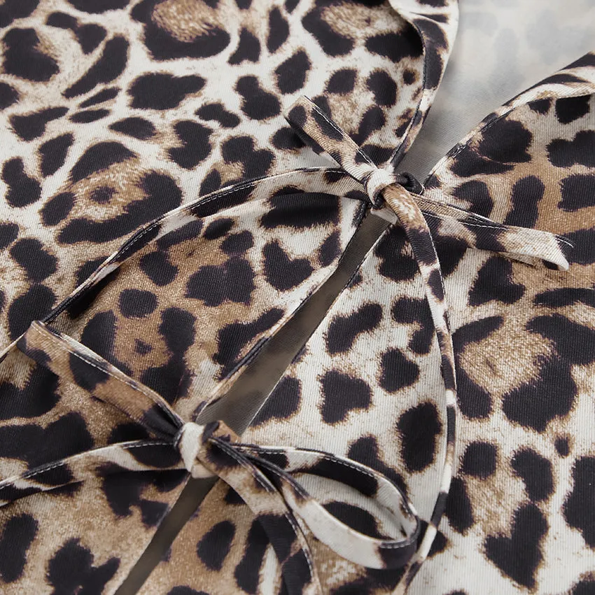 Leopard Print Shirt With Tie-Up Neck Bow