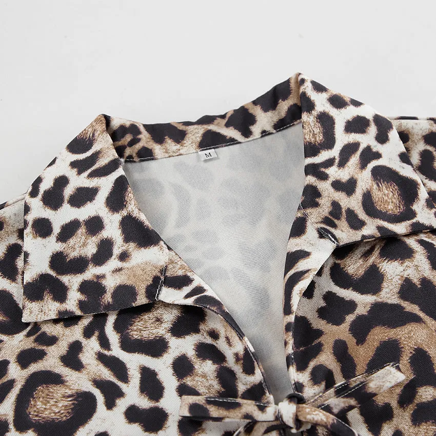 Leopard Print Shirt With Tie-Up Neck Bow