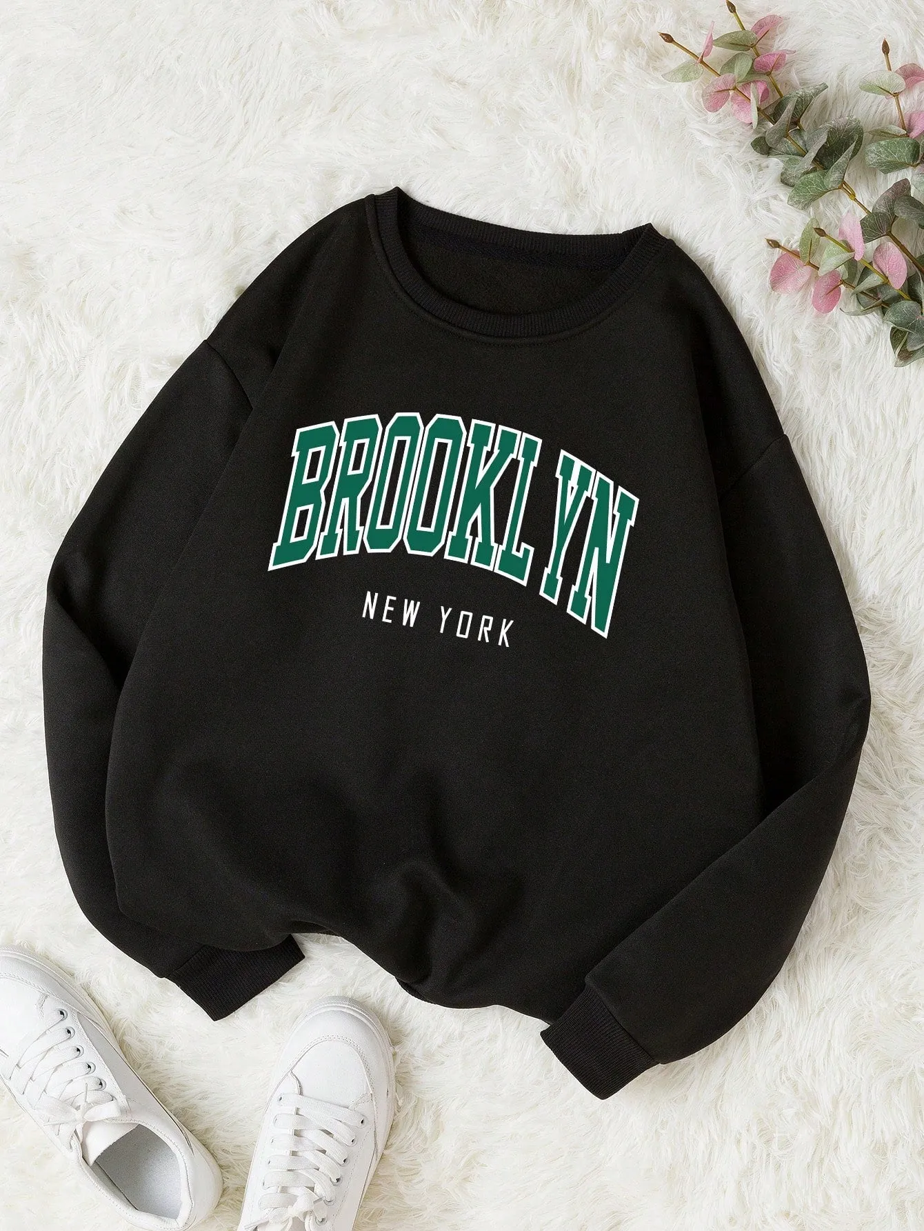 Letter Graphic Thermal Lined Sweatshirt,Long Sleeve Tops