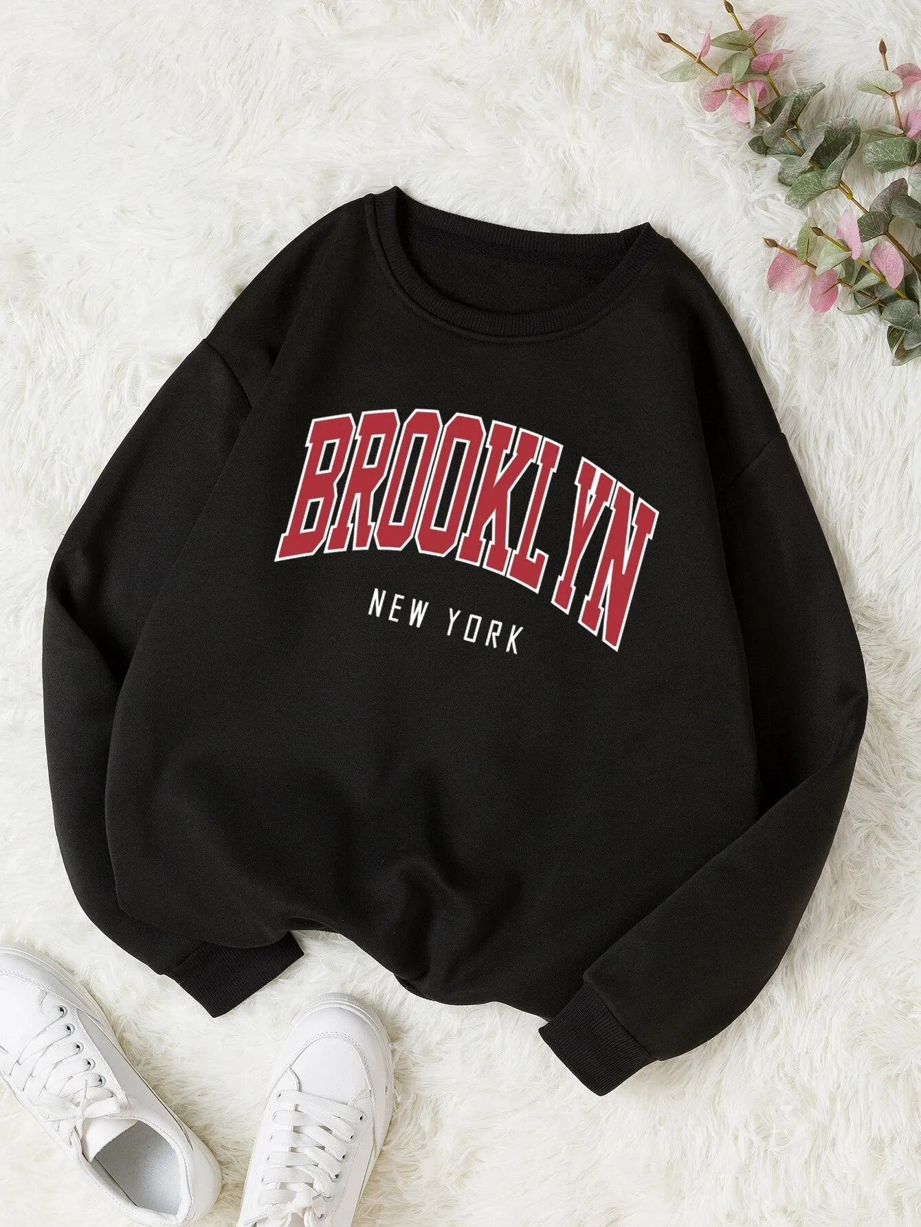 Letter Graphic Thermal Lined Sweatshirt,Long Sleeve Tops