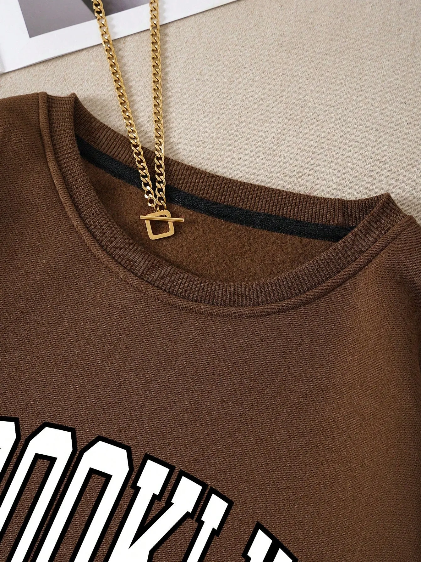Letter Graphic Thermal Lined Sweatshirt,Long Sleeve Tops