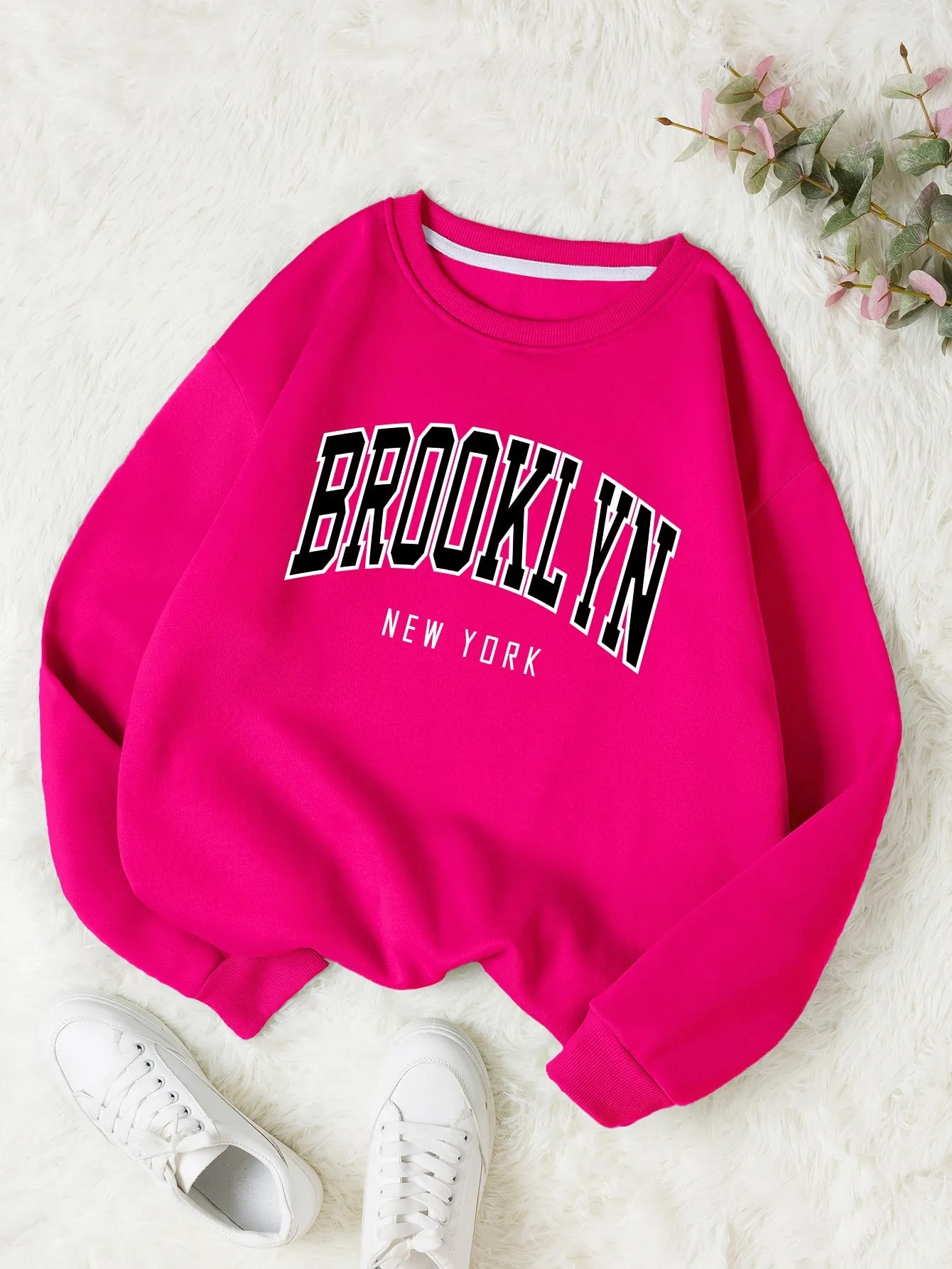 Letter Graphic Thermal Lined Sweatshirt,Long Sleeve Tops