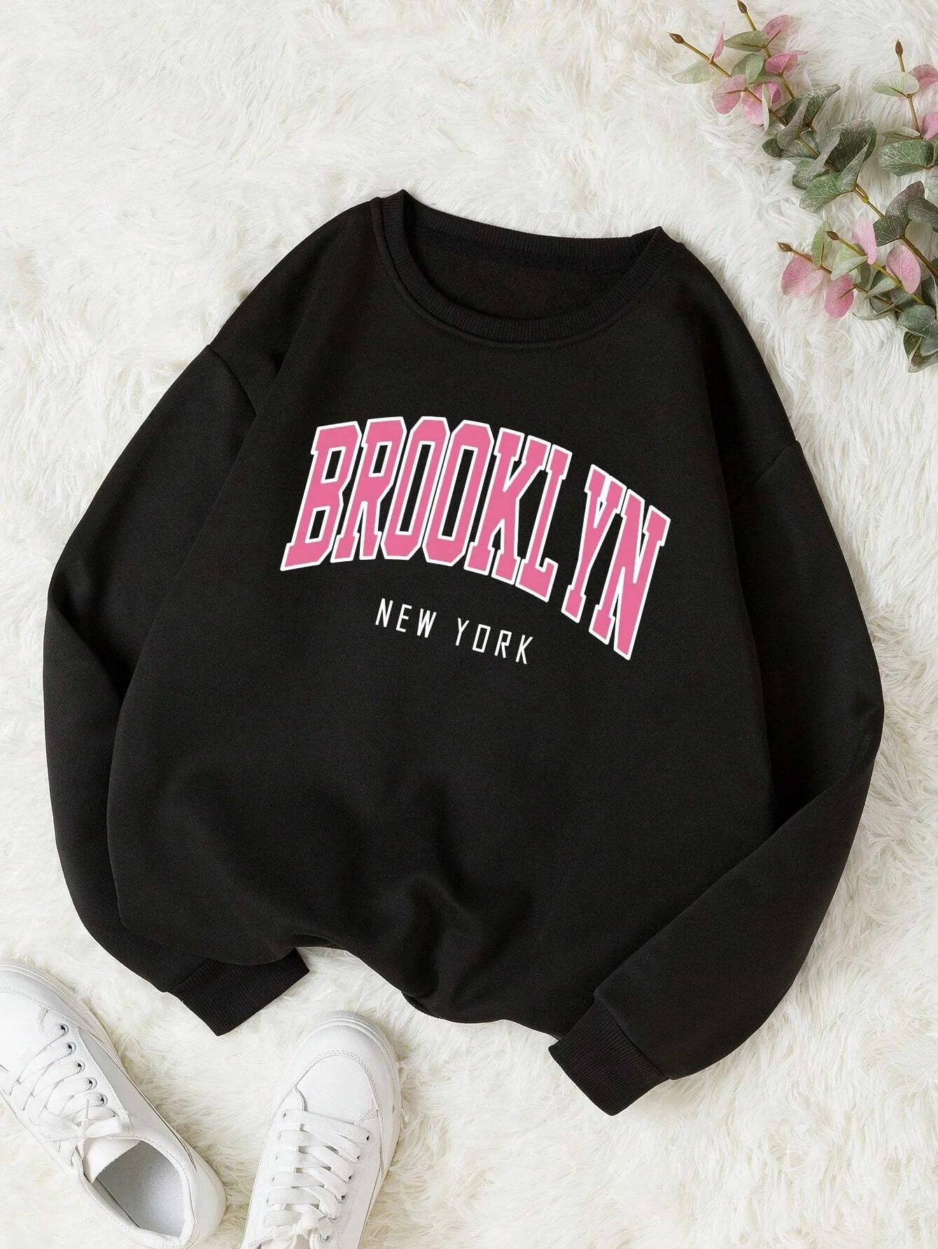 Letter Graphic Thermal Lined Sweatshirt,Long Sleeve Tops