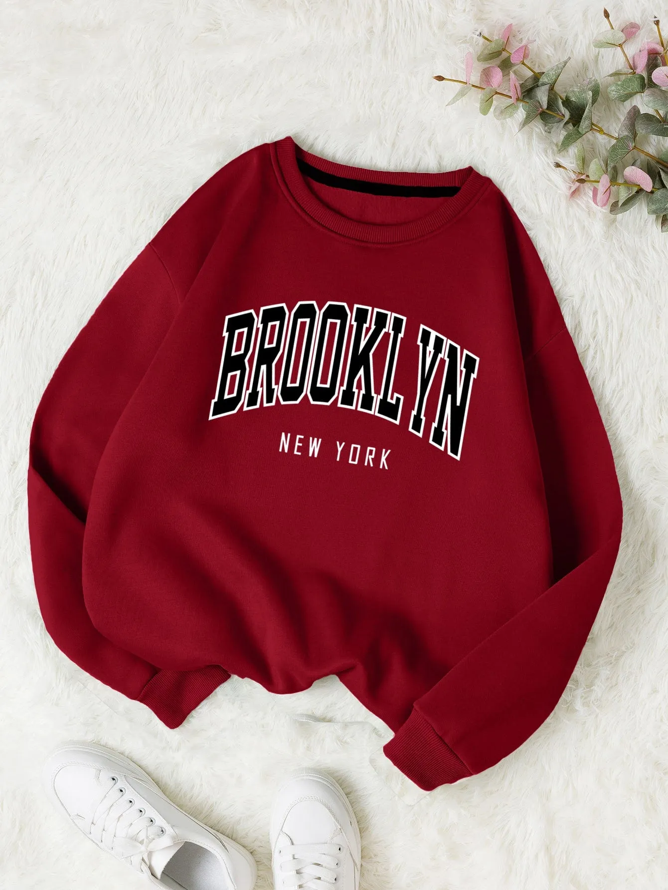 Letter Graphic Thermal Lined Sweatshirt,Long Sleeve Tops