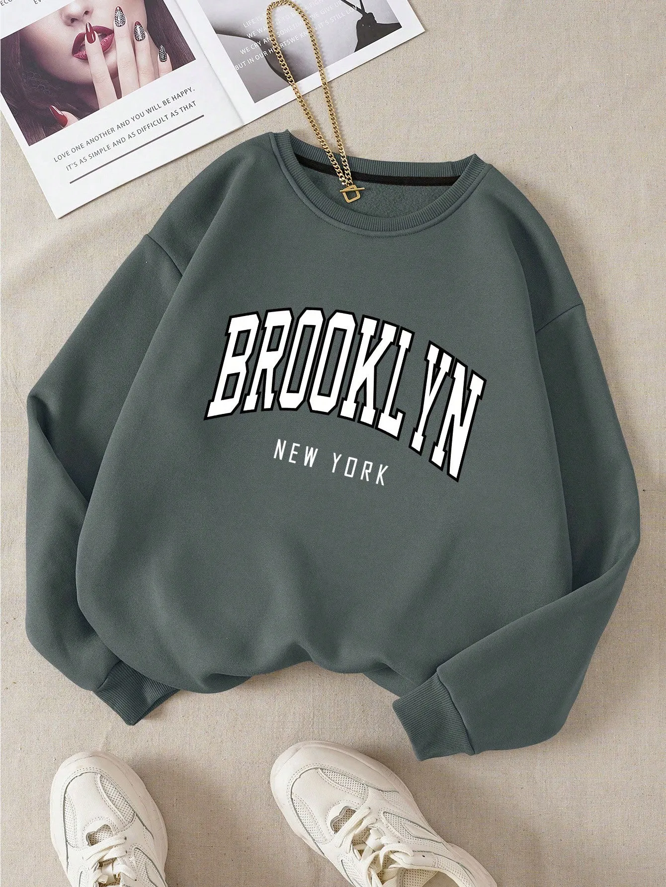 Letter Graphic Thermal Lined Sweatshirt,Long Sleeve Tops