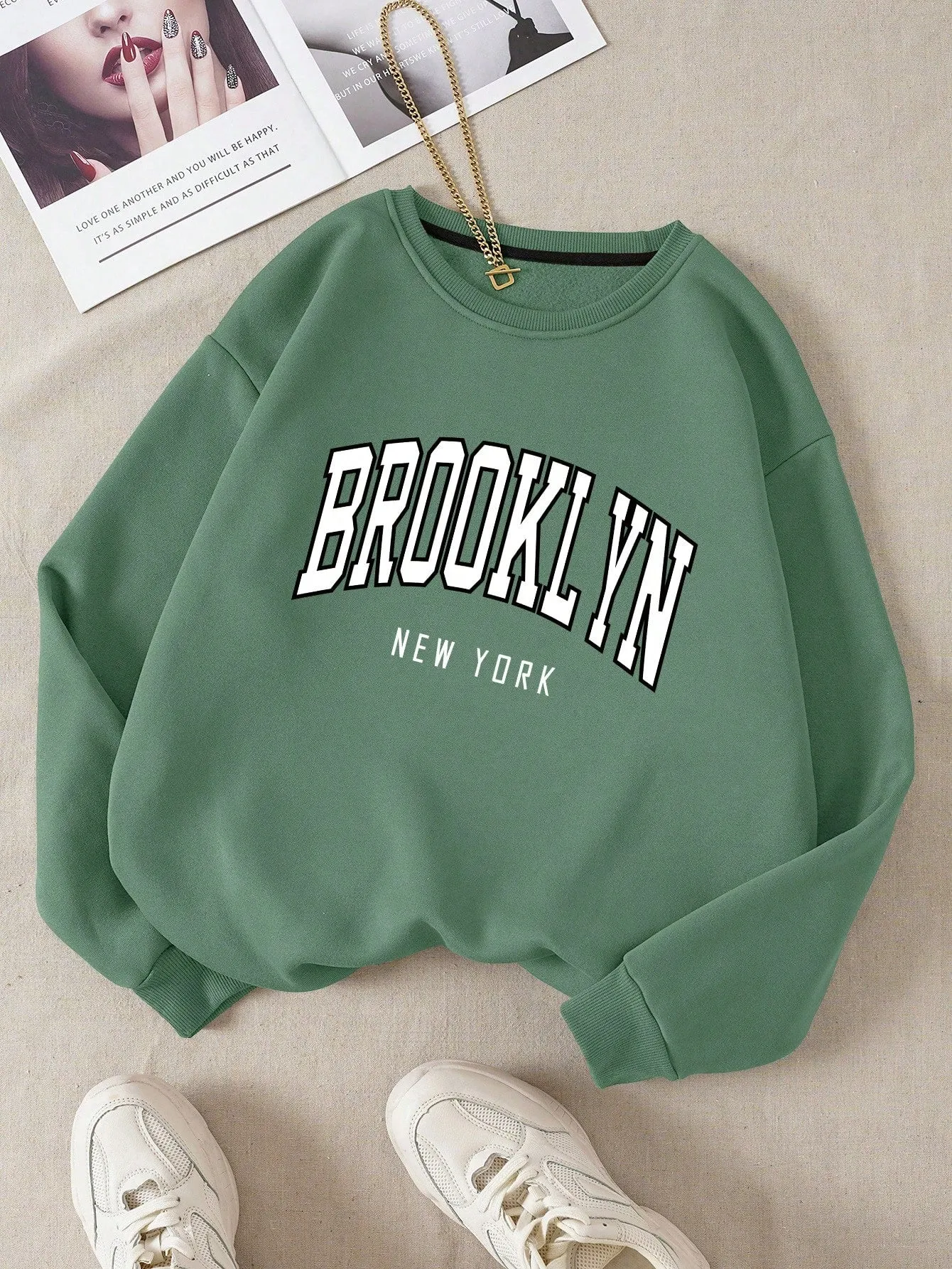 Letter Graphic Thermal Lined Sweatshirt,Long Sleeve Tops