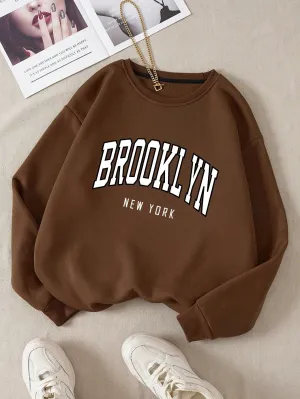 Letter Graphic Thermal Lined Sweatshirt,Long Sleeve Tops