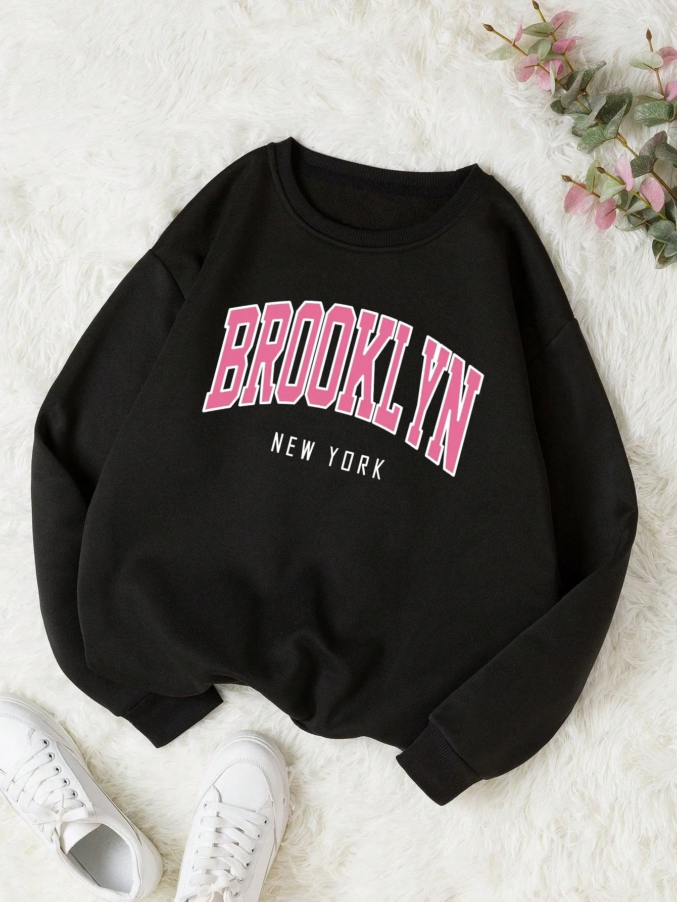 Letter Graphic Thermal Lined Sweatshirt,Long Sleeve Tops