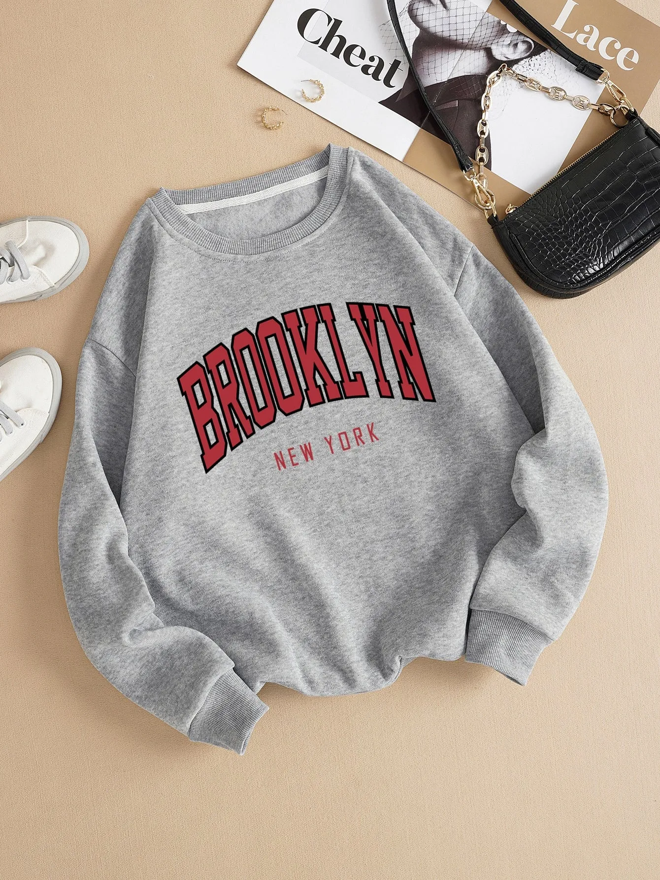 Letter Graphic Thermal Lined Sweatshirt,Long Sleeve Tops