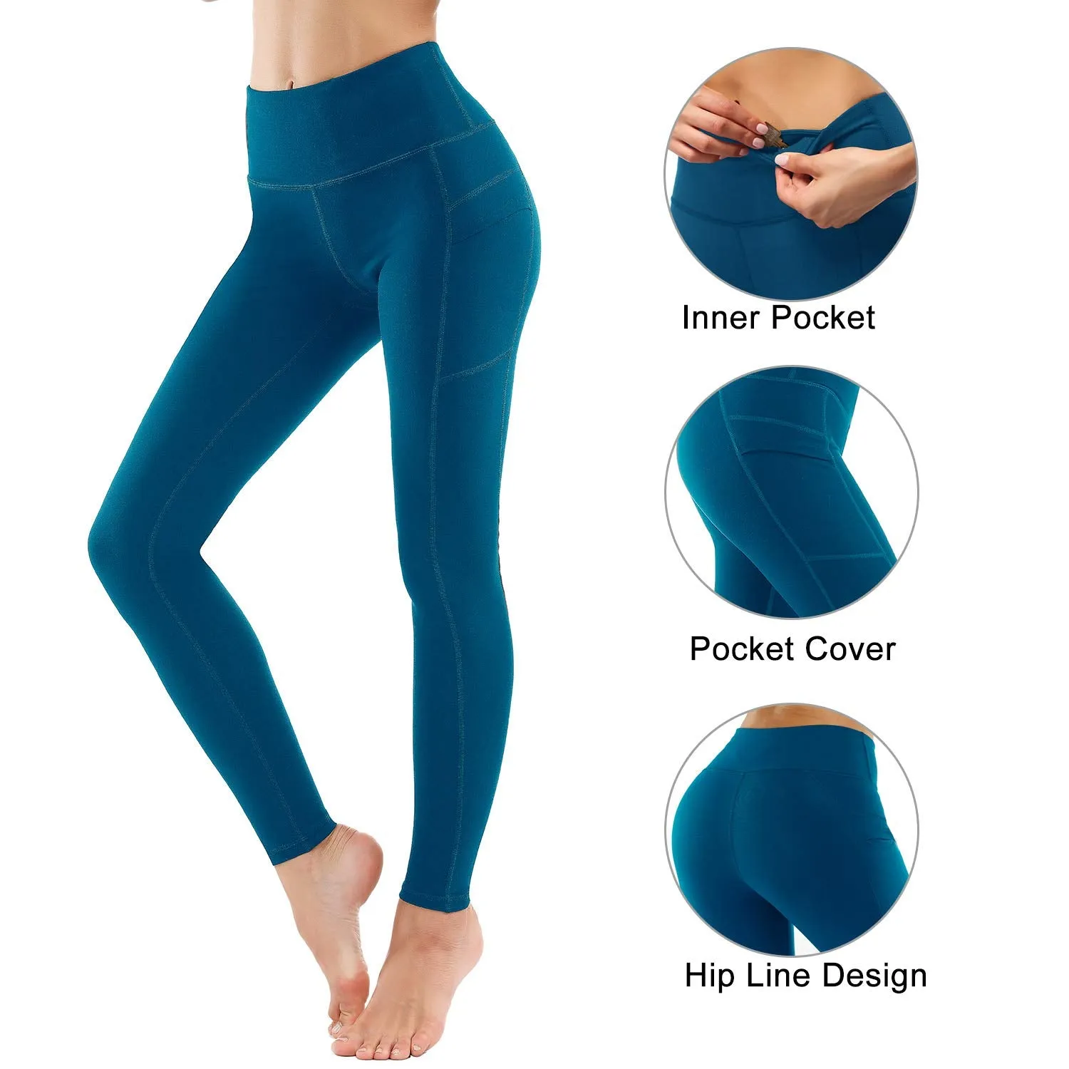 LifeSky - Pantalones de yoga para mujer con bolsillos, de cintura alta para control de barriga, 4 vías elásticas, suaves y finos, leggings activos