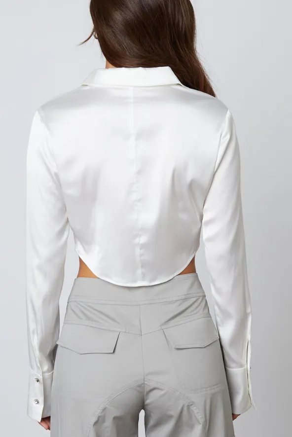 Long Sleeve Button Down Cropped Top