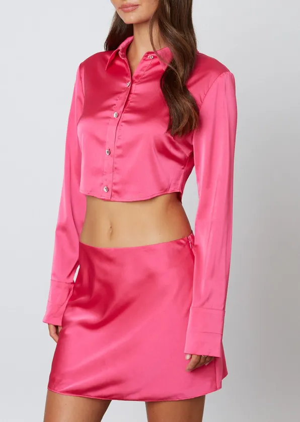 Long Sleeve Button Down Cropped Top