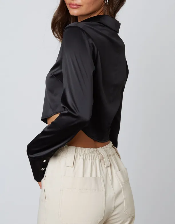 Long Sleeve Button Down Cropped Top