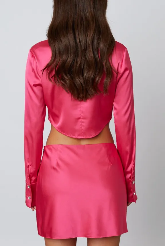Long Sleeve Button Down Cropped Top