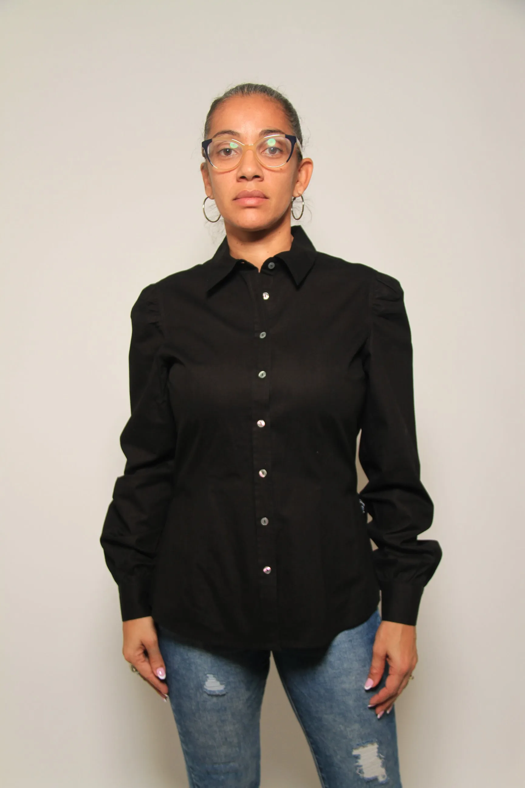 Long Sleeve Button Down Open Side Shirt